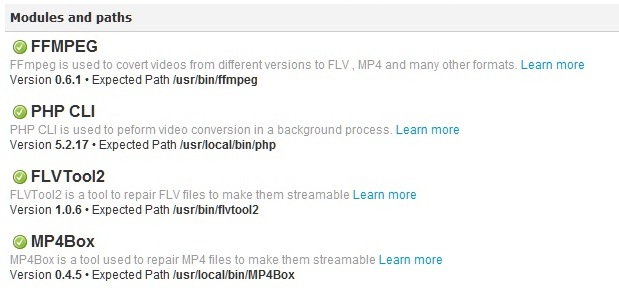 What is the path to FFMpeg/PHP CLI/FLVTool2/MP4Box ...