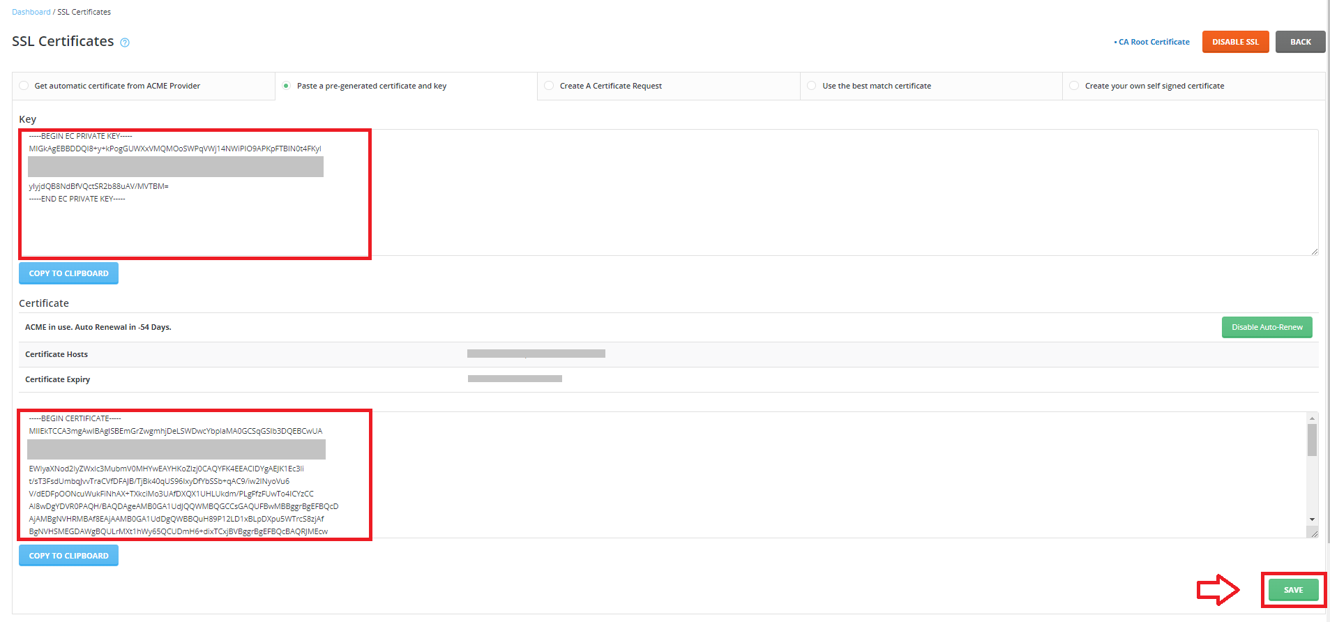 SSL certificate installation